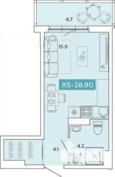 1-к квартира, строящийся дом, 29м2, 8/14 этаж