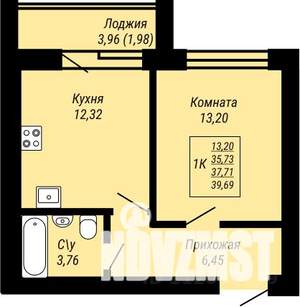 1-к квартира, строящийся дом, 40м2, 6/9 этаж