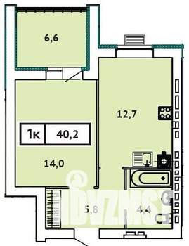 1-к квартира, строящийся дом, 40м2, 6/9 этаж