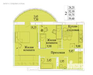 2-к квартира, вторичка, 59м2, 9/14 этаж