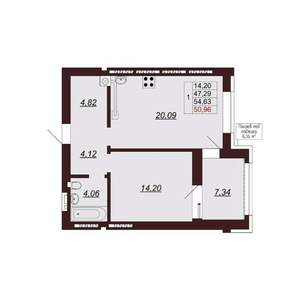 1-к квартира, строящийся дом, 53м2, 9/9 этаж