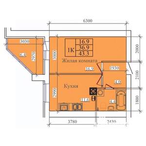 1-к квартира, вторичка, 43м2, 12/14 этаж