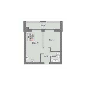 1-к квартира, строящийся дом, 52м2, 7/9 этаж