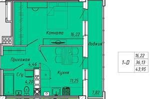 1-к квартира, вторичка, 44м2, 5/9 этаж