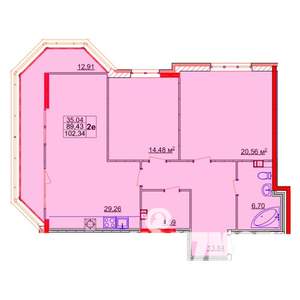 2-к квартира, строящийся дом, 102м2, 3/14 этаж