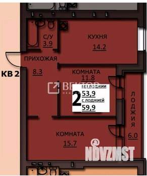 2-к квартира, вторичка, 60м2, 1/10 этаж