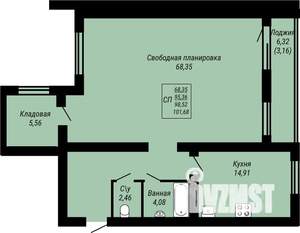 1-к квартира, строящийся дом, 102м2, 6/9 этаж