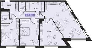 4-к квартира, вторичка, 110м2, 13/14 этаж
