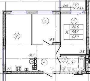 3-к квартира, строящийся дом, 62м2, 6/9 этаж