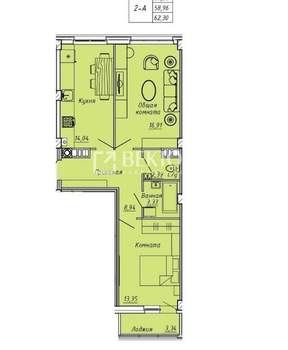 2-к квартира, вторичка, 62м2, 4/9 этаж