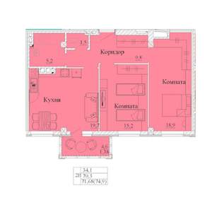 2-к квартира, строящийся дом, 75м2, 10/14 этаж