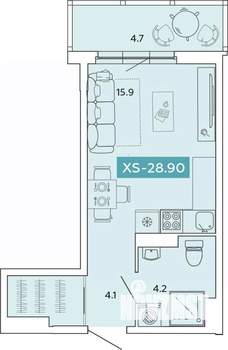 1-к квартира, строящийся дом, 29м2, 3/14 этаж