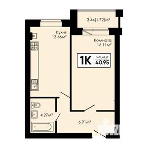1-к квартира, вторичка, 41м2, 2/4 этаж