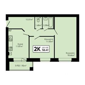 2-к квартира, вторичка, 56м2, 1/4 этаж