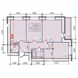 3-к квартира, вторичка, 76м2, 2/14 этаж