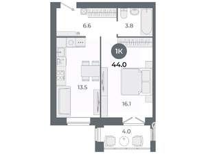 Студия квартира, вторичка, 44м2, 2/9 этаж