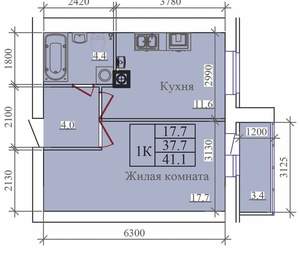 1-к квартира, вторичка, 41м2, 13/14 этаж