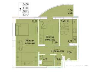 2-к квартира, вторичка, 63м2, 11/14 этаж