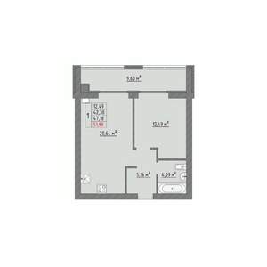 1-к квартира, строящийся дом, 52м2, 6/9 этаж