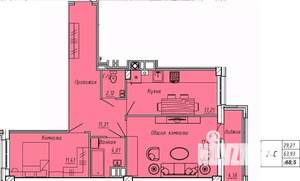 2-к квартира, вторичка, 69м2, 2/9 этаж
