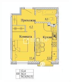 1-к квартира, вторичка, 36м2, 2/14 этаж