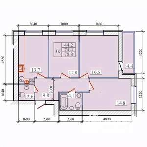 3-к квартира, вторичка, 79м2, 10/14 этаж