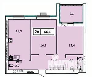 2-к квартира, вторичка, 66м2, 7/9 этаж