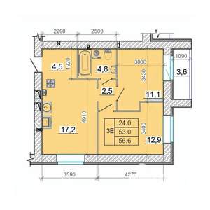3-к квартира, вторичка, 57м2, 1/14 этаж