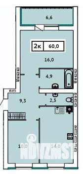 2-к квартира, строящийся дом, 60м2, 4/9 этаж