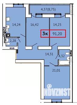 3-к квартира, вторичка, 91м2, 4/15 этаж