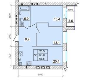 3-к квартира, вторичка, 67м2, 6/14 этаж