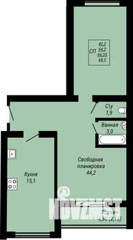 1-к квартира, строящийся дом, 69м2, 1/9 этаж