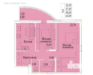 2-к квартира, строящийся дом, 64м2, 3/14 этаж