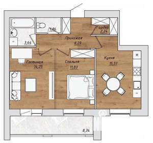 2-к квартира, строящийся дом, 60м2, 9/10 этаж