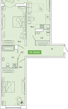 2-к квартира, вторичка, 80м2, 2/14 этаж