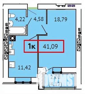 1-к квартира, вторичка, 41м2, 6/15 этаж