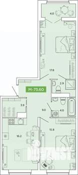 2-к квартира, вторичка, 74м2, 5/14 этаж