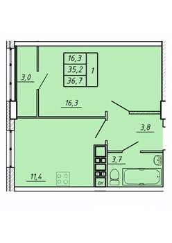 1-к квартира, строящийся дом, 37м2, 3/17 этаж