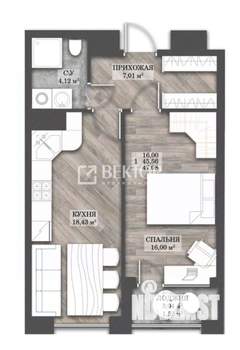 1-к квартира, вторичка, 48м2, 2/14 этаж