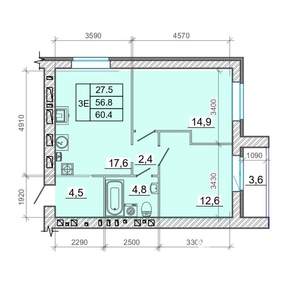 3-к квартира, вторичка, 60м2, 8/14 этаж
