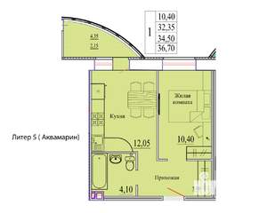 1-к квартира, вторичка, 37м2, 9/9 этаж