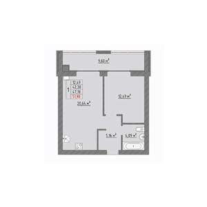 1-к квартира, строящийся дом, 52м2, 4/9 этаж