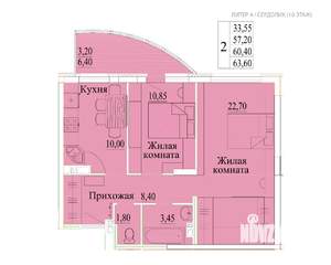 2-к квартира, строящийся дом, 64м2, 10/14 этаж