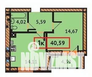 1-к квартира, строящийся дом, 41м2, 7/9 этаж