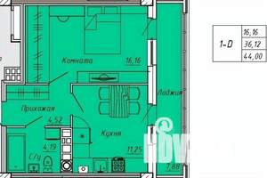 1-к квартира, вторичка, 44м2, 4/9 этаж