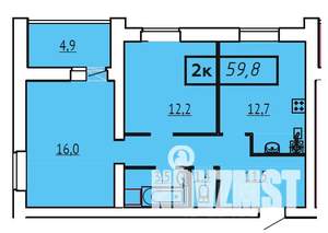 2-к квартира, строящийся дом, 60м2, 8/9 этаж