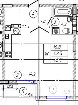 1-к квартира, вторичка, 46м2, 6/9 этаж
