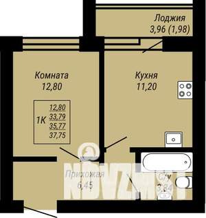 1-к квартира, строящийся дом, 38м2, 3/9 этаж