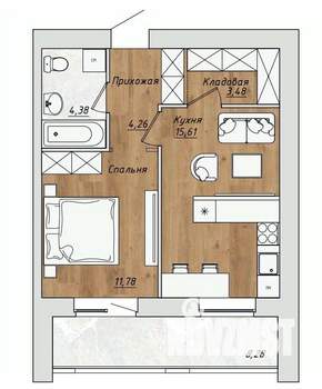 1-к квартира, строящийся дом, 44м2, 4/10 этаж
