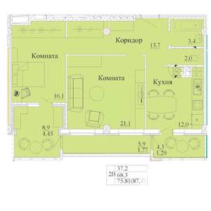 2-к квартира, строящийся дом, 87м2, 12/14 этаж